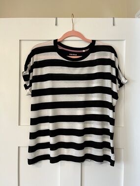 Boden Black and White Striped Short Sleeve Top